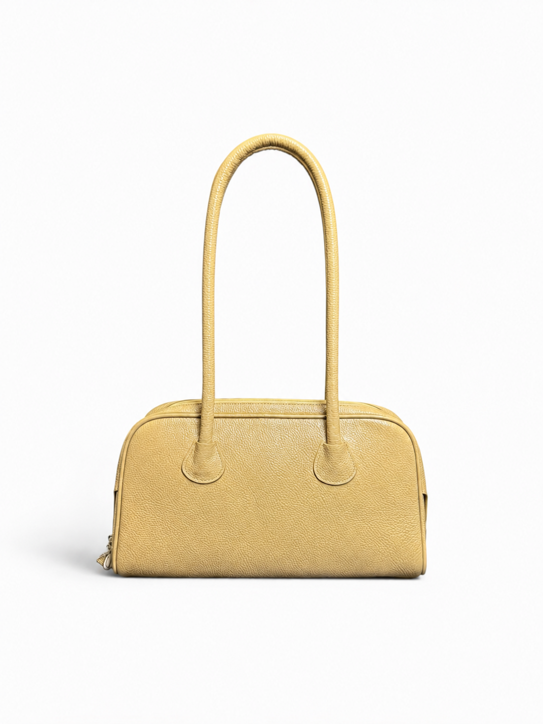 Beige Leather Boston Bag