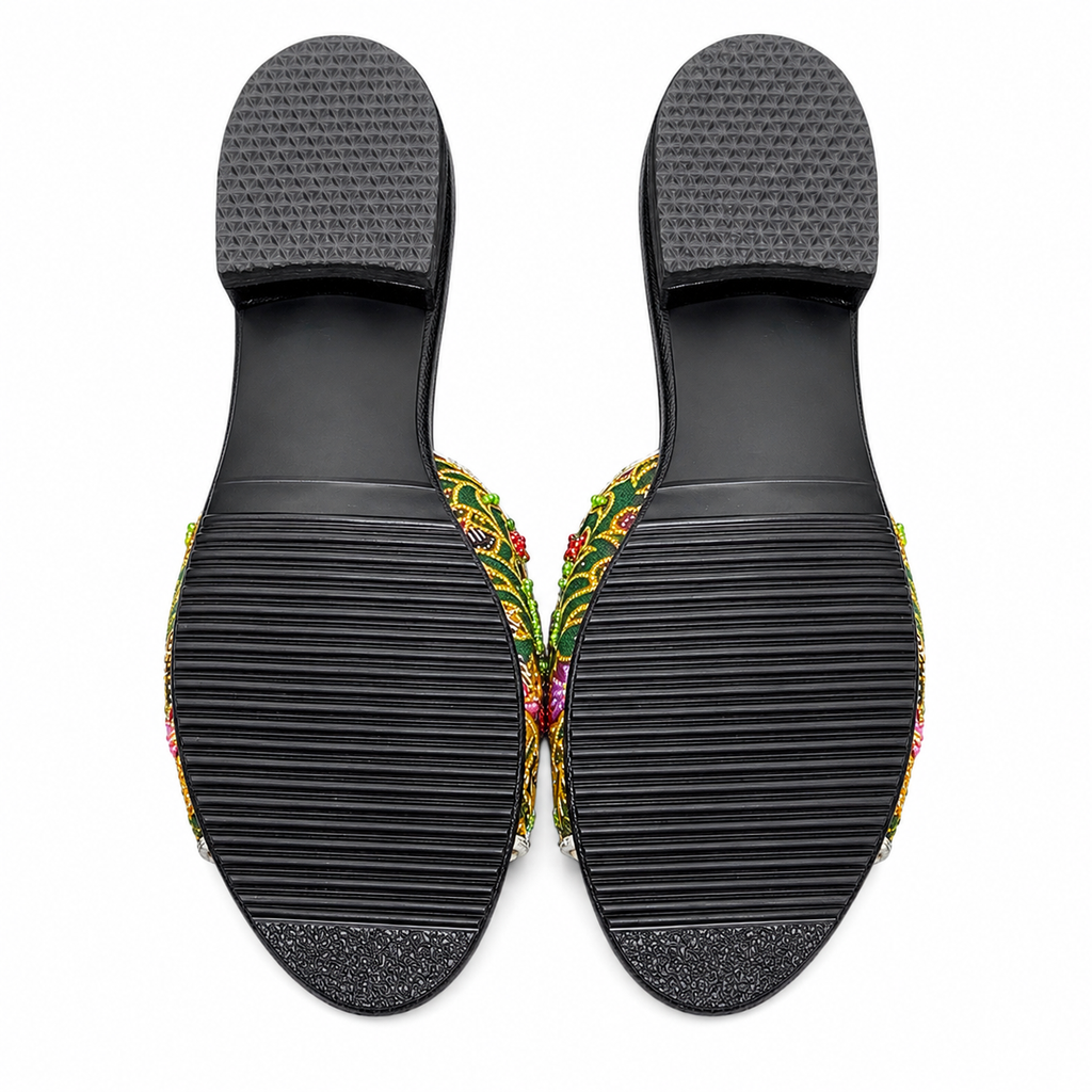 (FBLA-FLOPU) Black Flats - Purple Beaded Flower