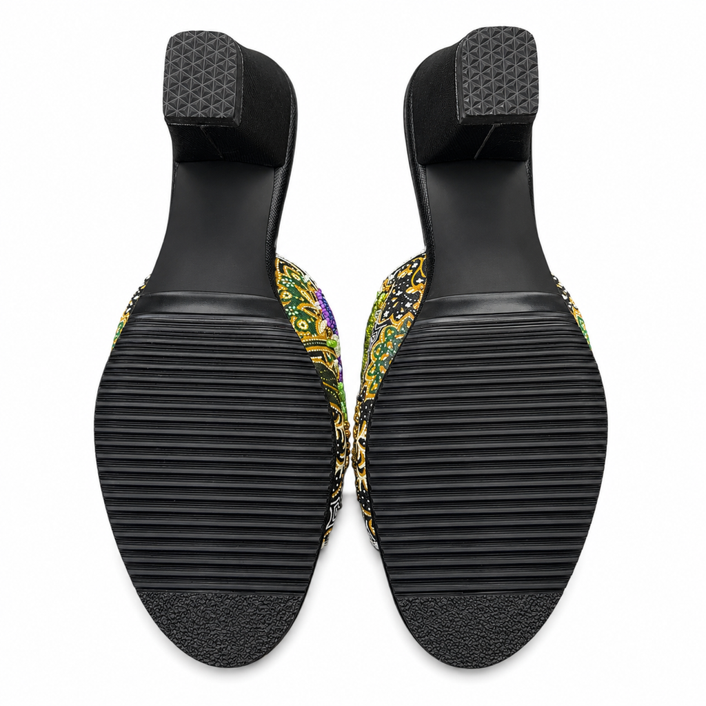 (HBLA-FLOT) Black Heels - Turquoise Beaded Flower