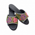(FBLA-FLOPU) Black Flats - Purple Beaded Flower