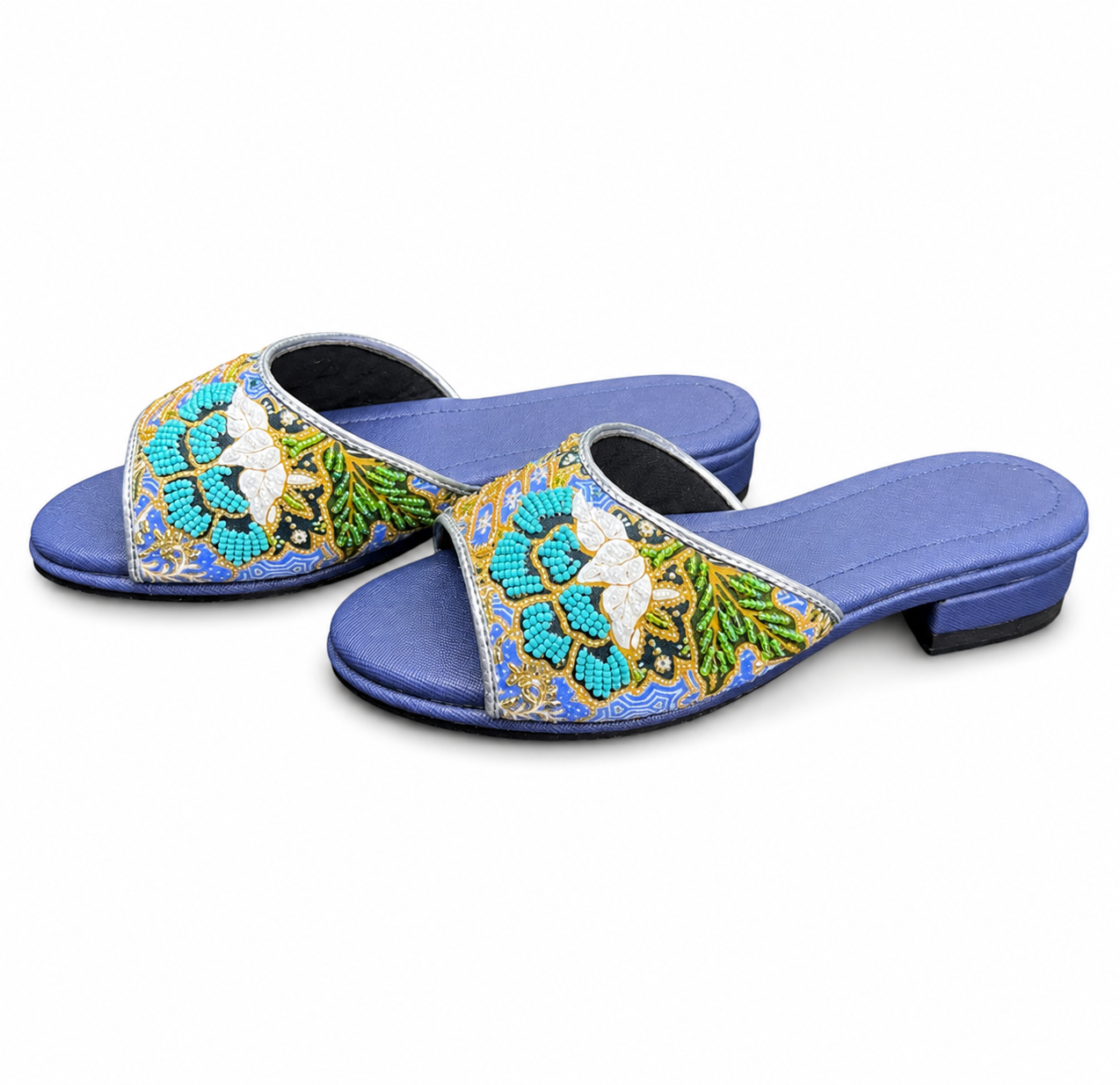 (FBLU-FLOT) Blue Flats - Turquoise Beaded Flower