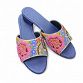 (FBLU-FLOPI) Blue Flats - Pink Beaded Flower