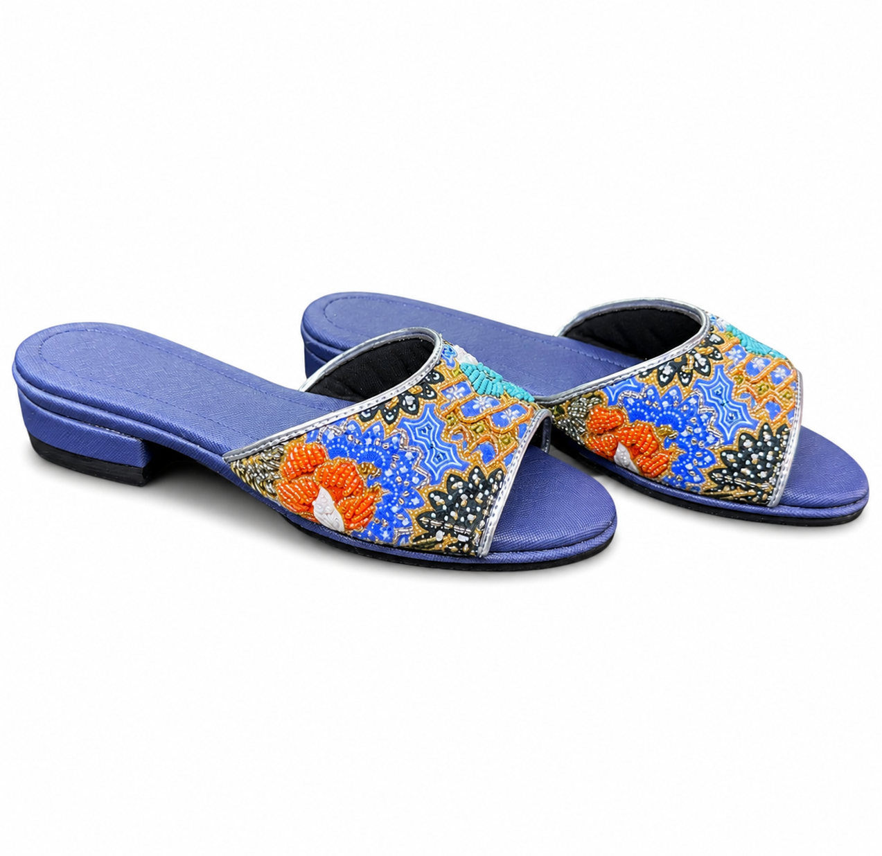 (FBLU-FLOT) Blue Flats - Turquoise Beaded Flower