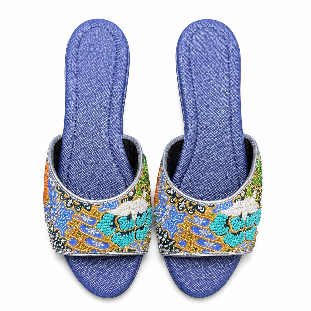 (FBLU-FLOT) Blue Flats - Turquoise Beaded Flower