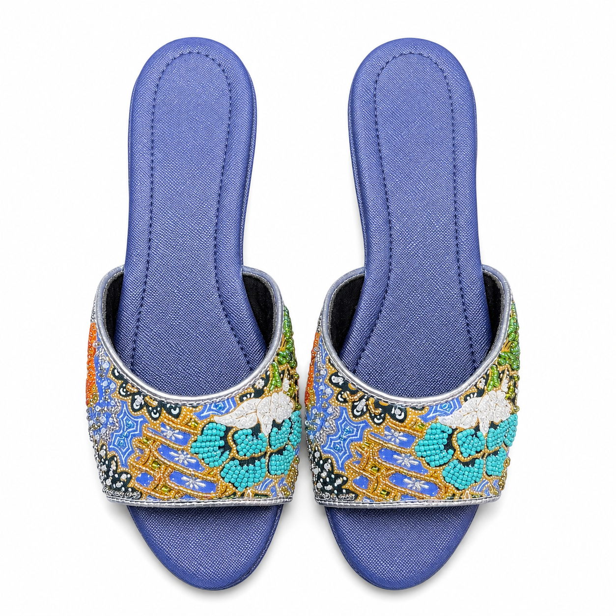 (FBLU-FLOT) Blue Flats - Turquoise Beaded Flower