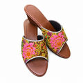 (WBRO-FLOPI) Brown Wedges - Pink Beaded Flower