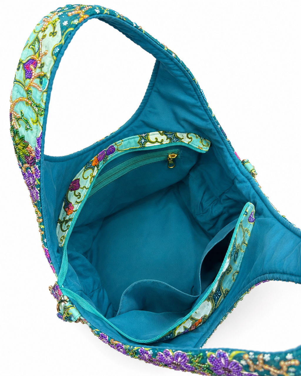 (TTCRTB-ORPNKPUR-TUR) Pink Purple Orchid Turquoise Round Tote Bag