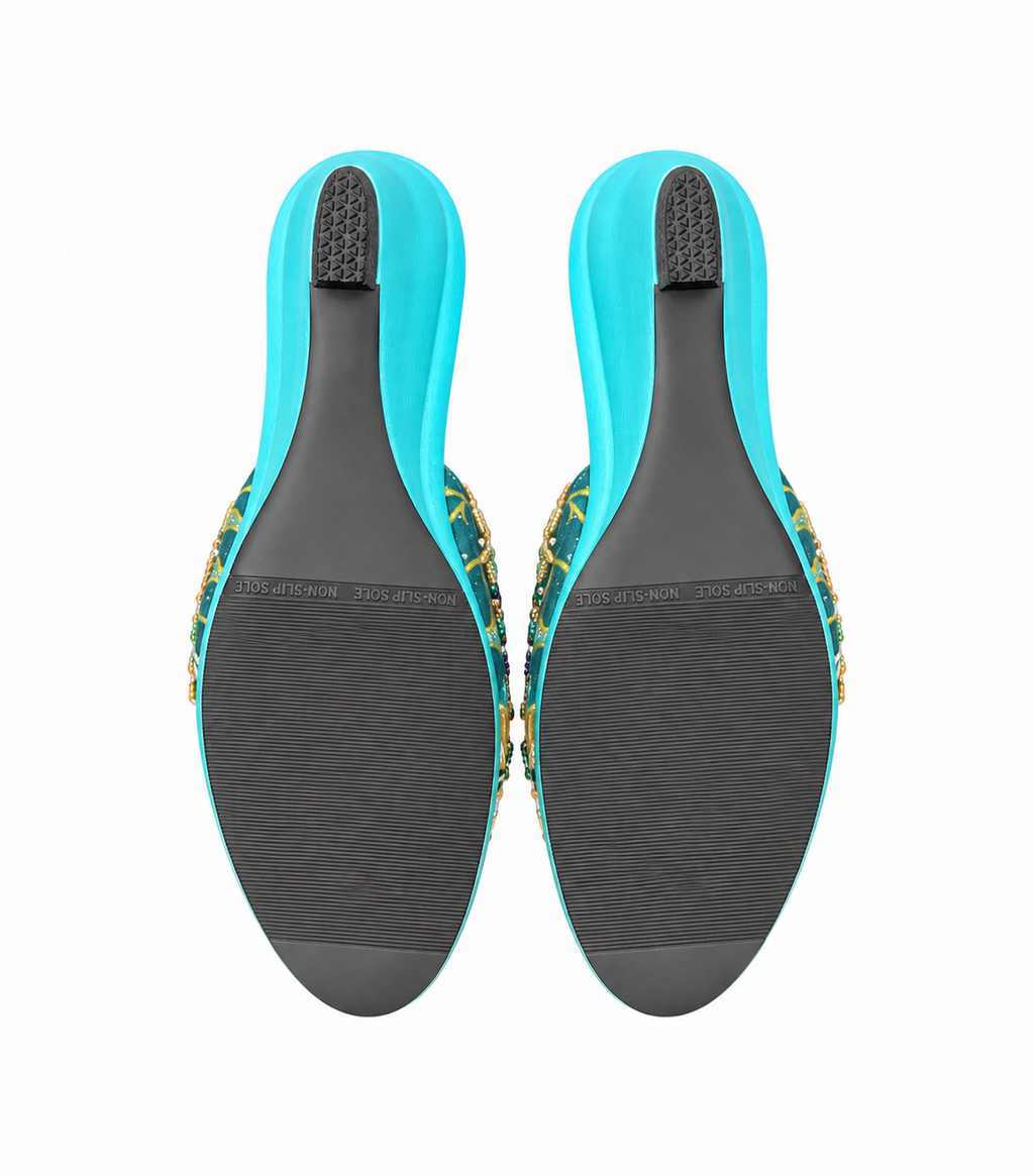 (WTUR-ORPUR) Turquoise Wedges - Purple Beaded Orchid