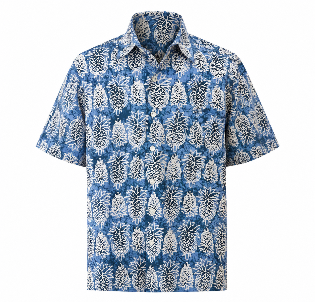 (SSPC-PIM-BLU) Short Sleeve Pointed Collar Blue Mini Pineapple Shirt