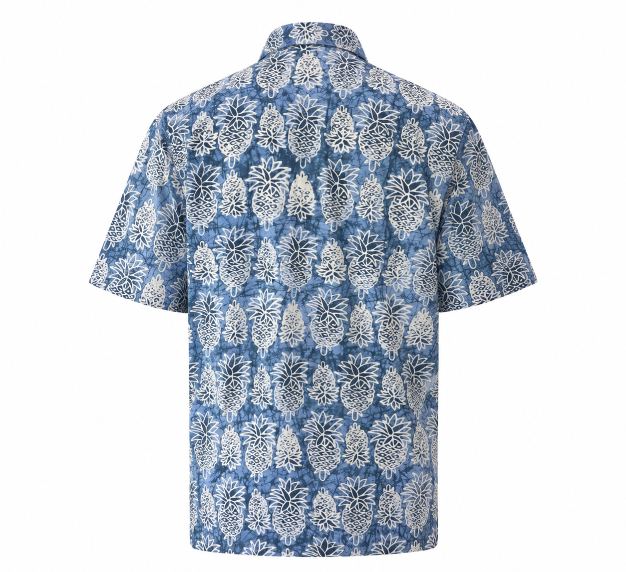 (SSPC-PIM-BLU) Short Sleeve Pointed Collar Blue Mini Pineapple Shirt