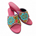(WM-FLOT) Maroon Wedges - Turquoise Beaded Flower