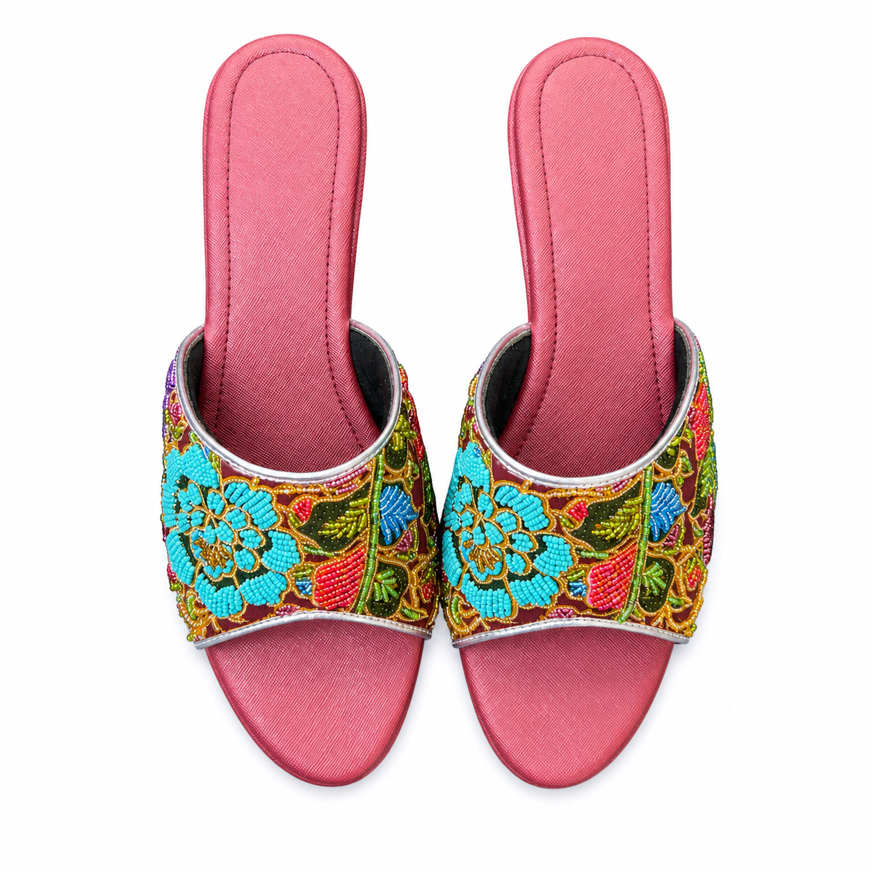 (WM-FLOT) Maroon Wedges - Turquoise Beaded Flower