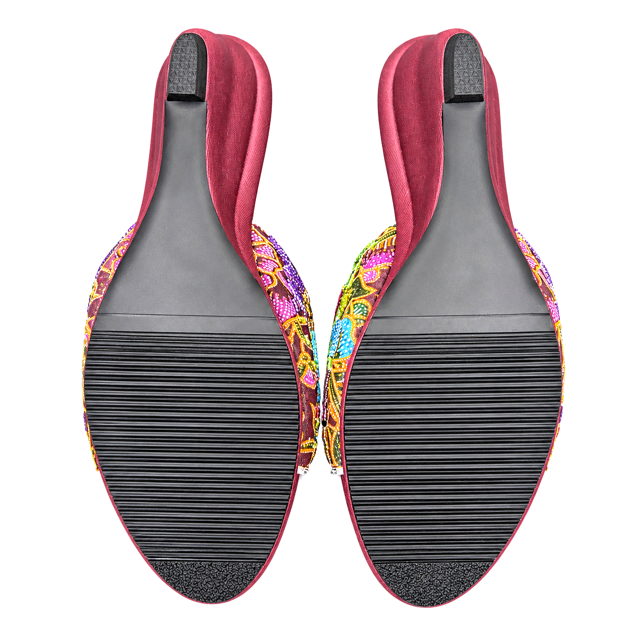 (WM-FLOT) Maroon Wedges - Turquoise Beaded Flower