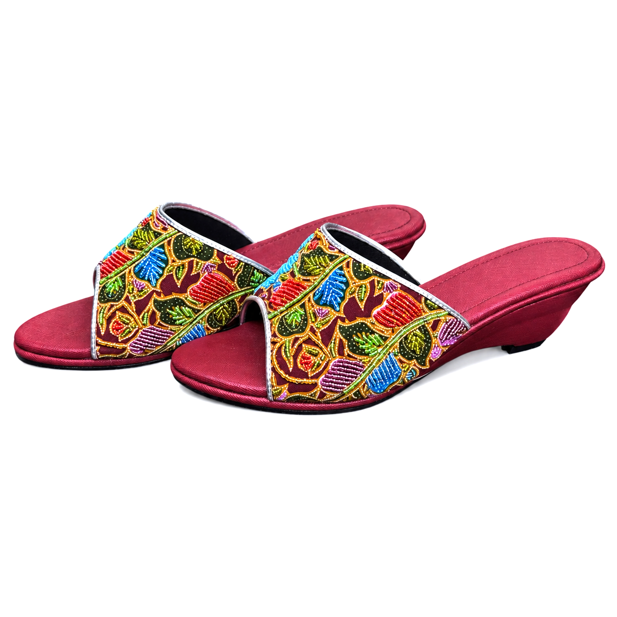 (WM-FLOT) Maroon Wedges - Turquoise Beaded Flower