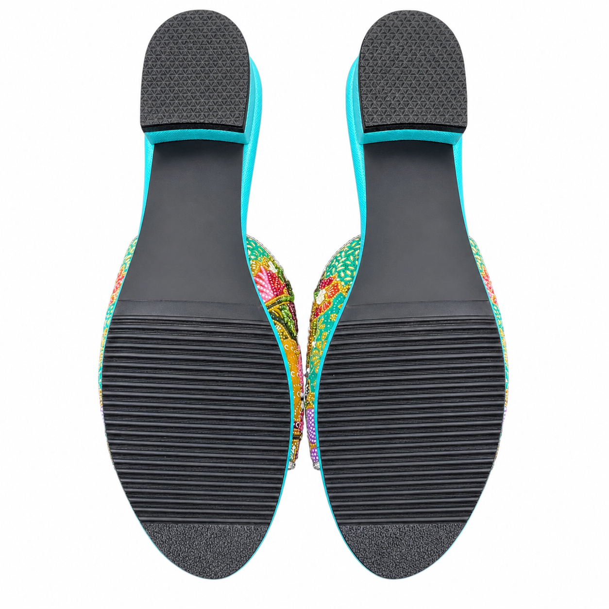 (FT-FLOPI) Turquoise Flats - Pink Beaded Flower