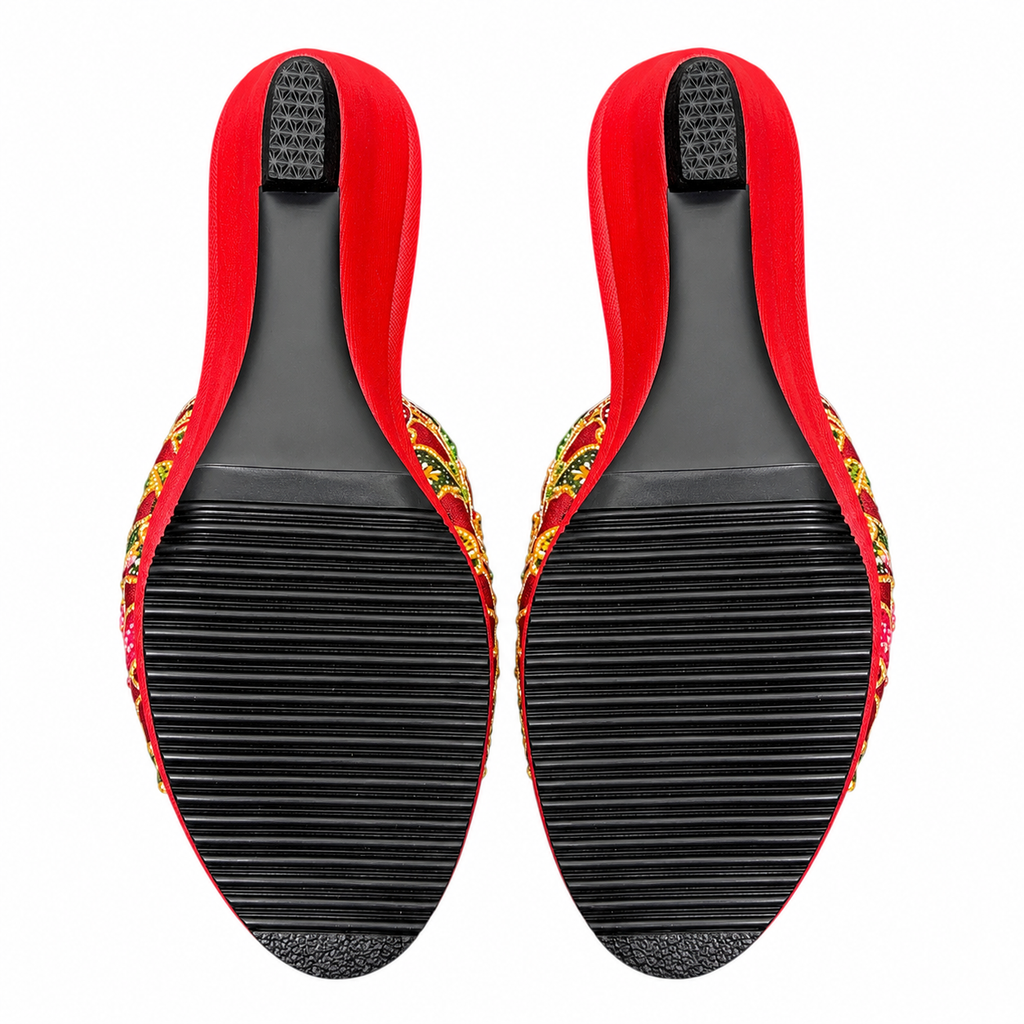 (WR-FLOT) Red Wedges - Turquoise Beaded Flower