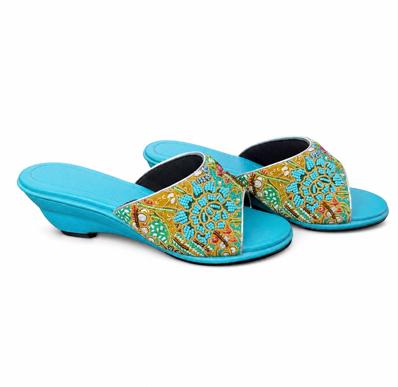 (WT-FLOT) Turquoise Wedges - Turquoise Beaded Flower