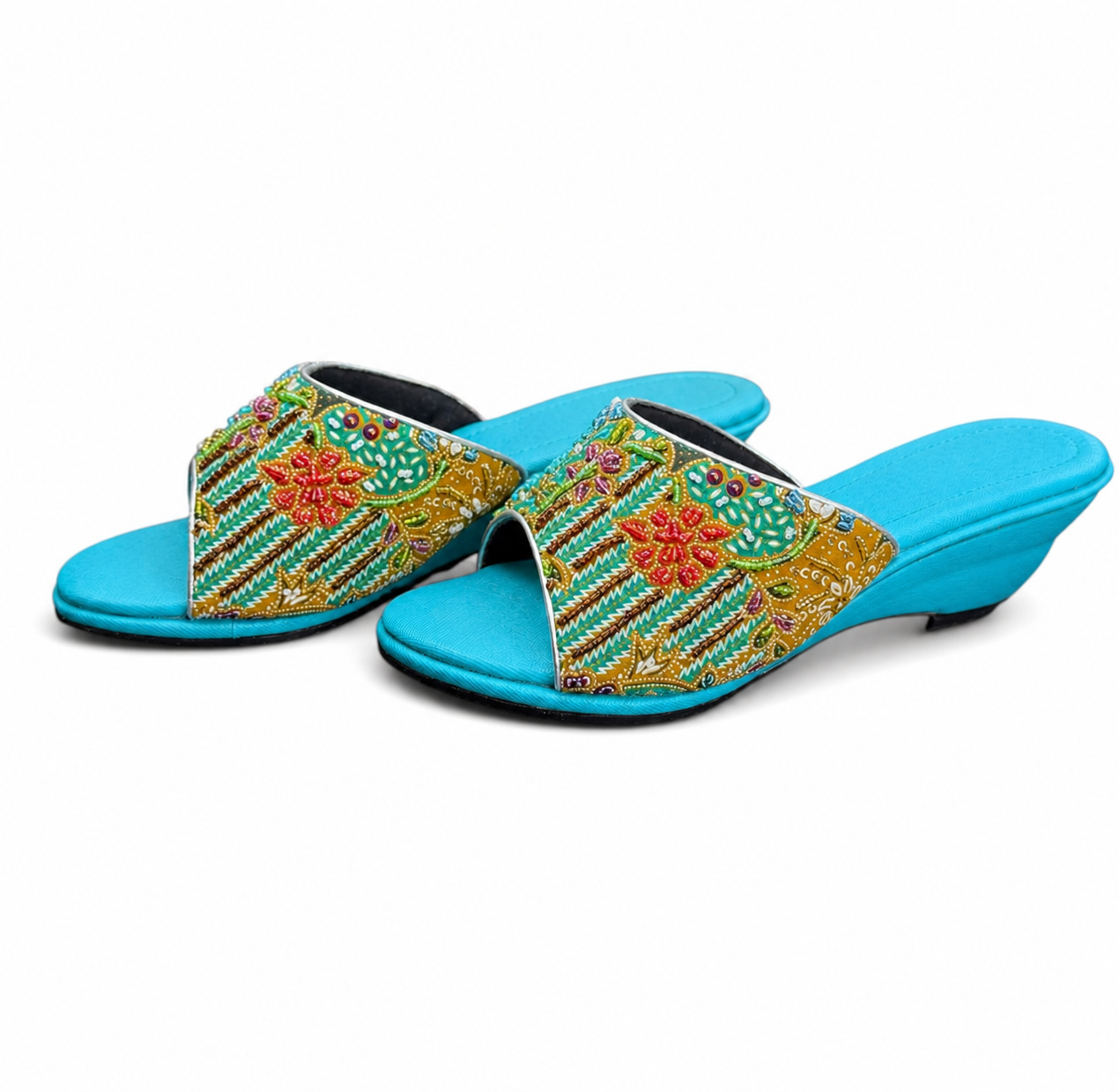 (WT-FLOT) Turquoise Wedges - Turquoise Beaded Flower