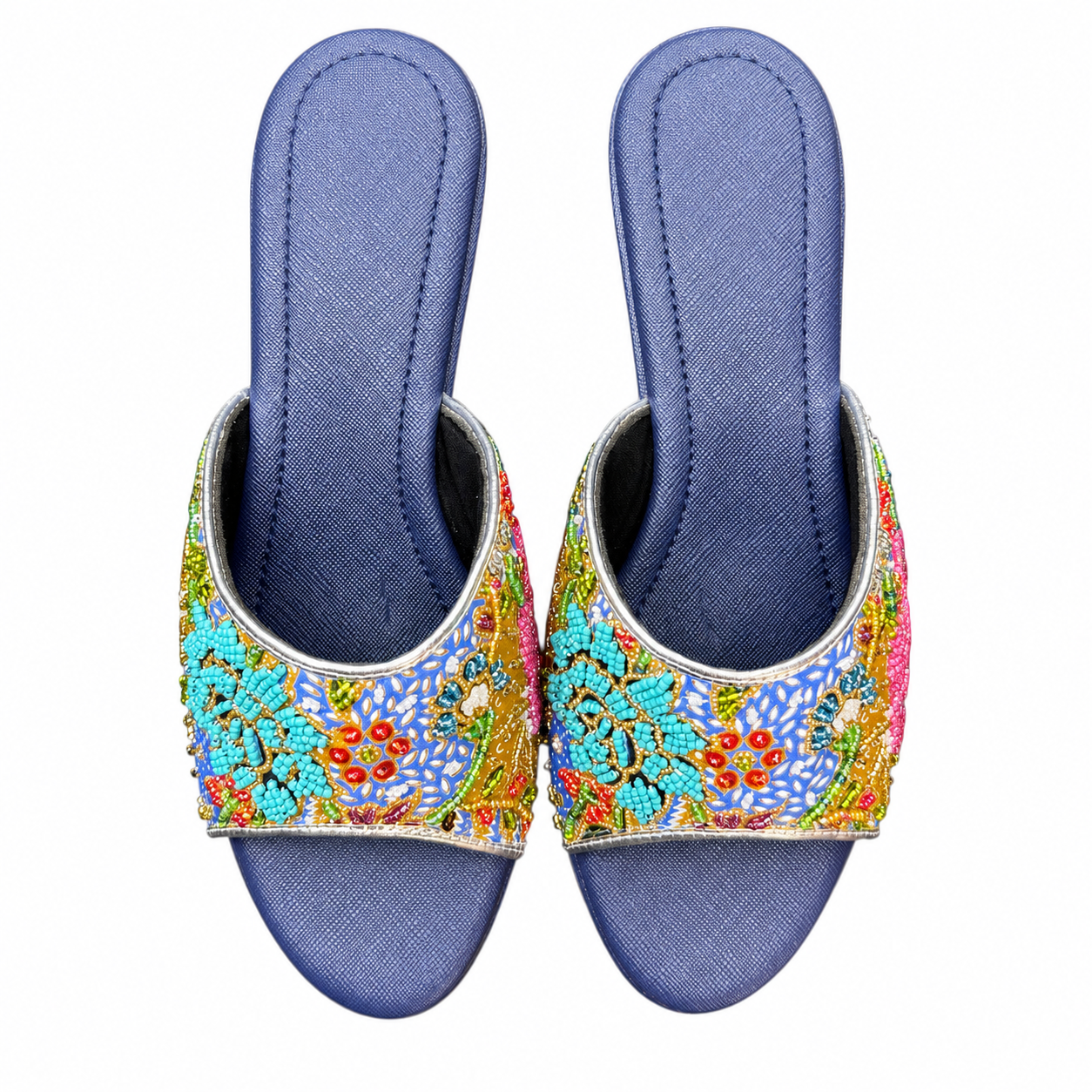 (WBLU-FLOT) Blue Wedges - Turquoise Beaded Flower