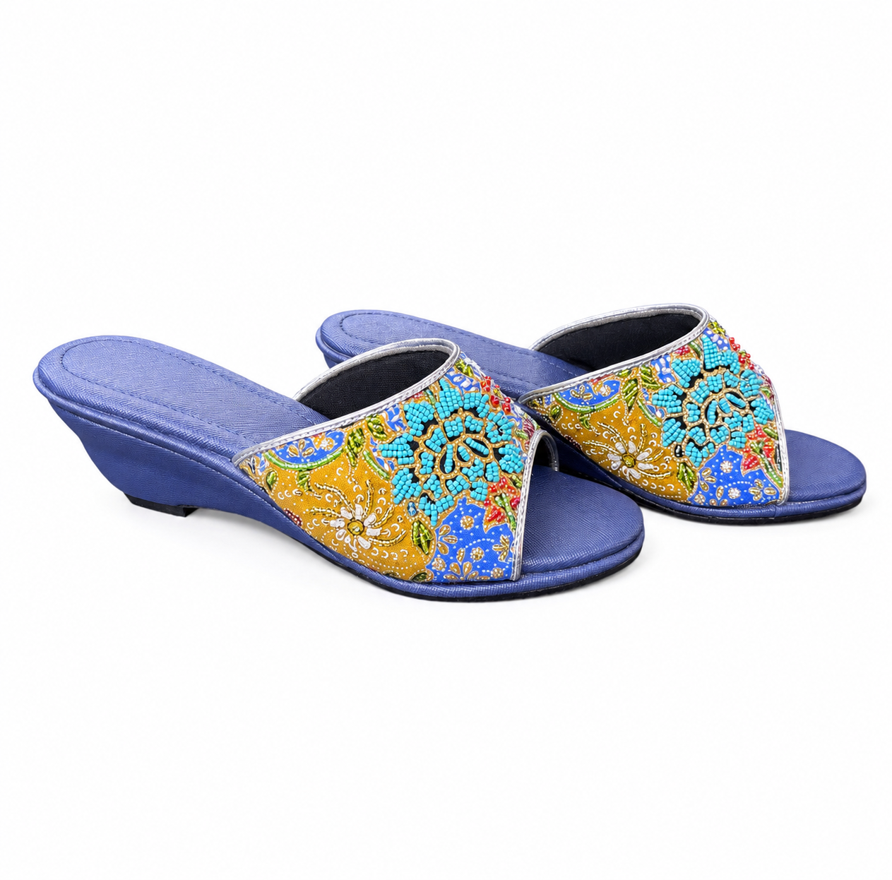 (WBLU-FLOT) Blue Wedges - Turquoise Beaded Flower