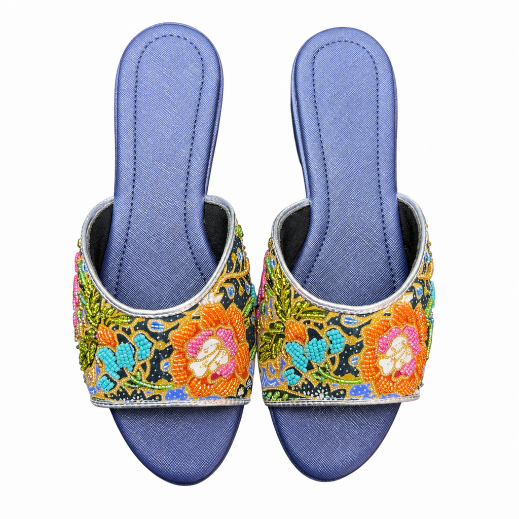 (FBLU-FLOO) Blue Flats - Orange Beaded Flower