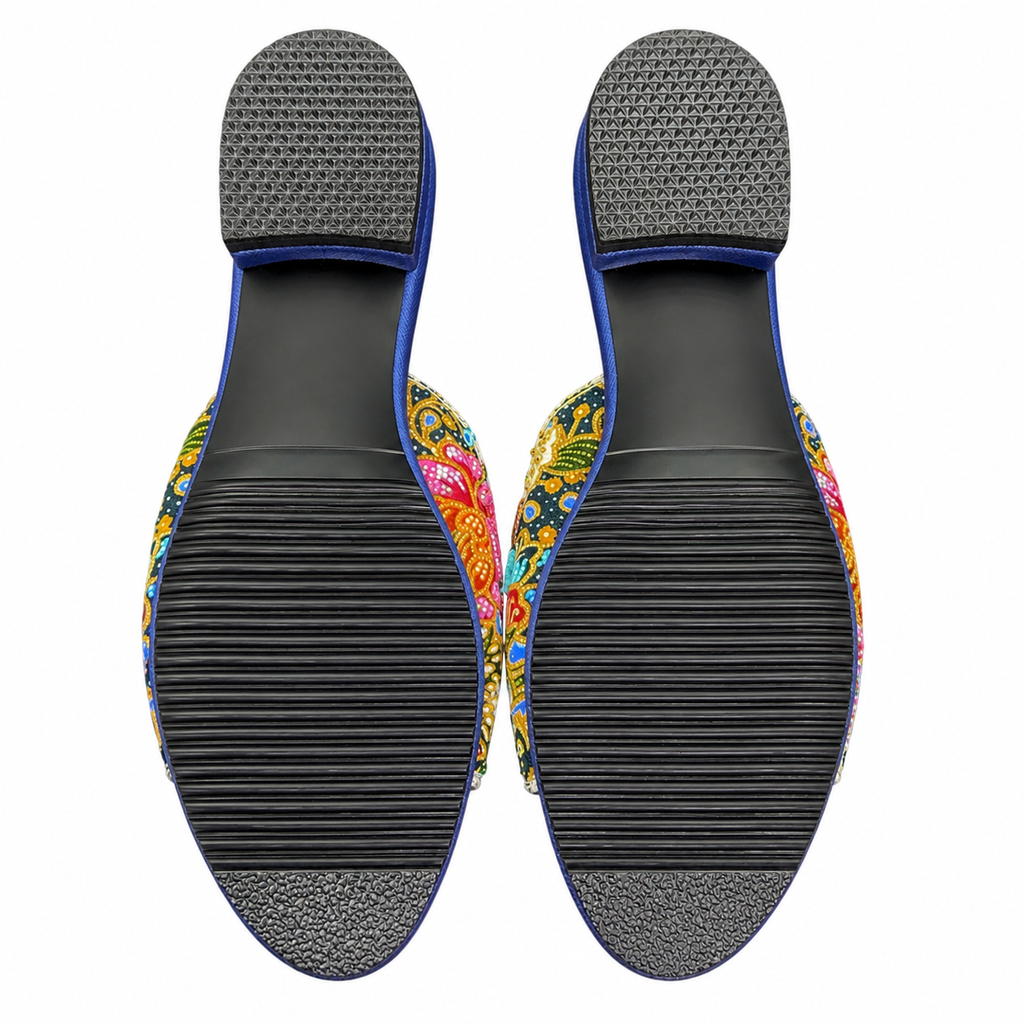 (FBLU-FLOO) Blue Flats - Orange Beaded Flower