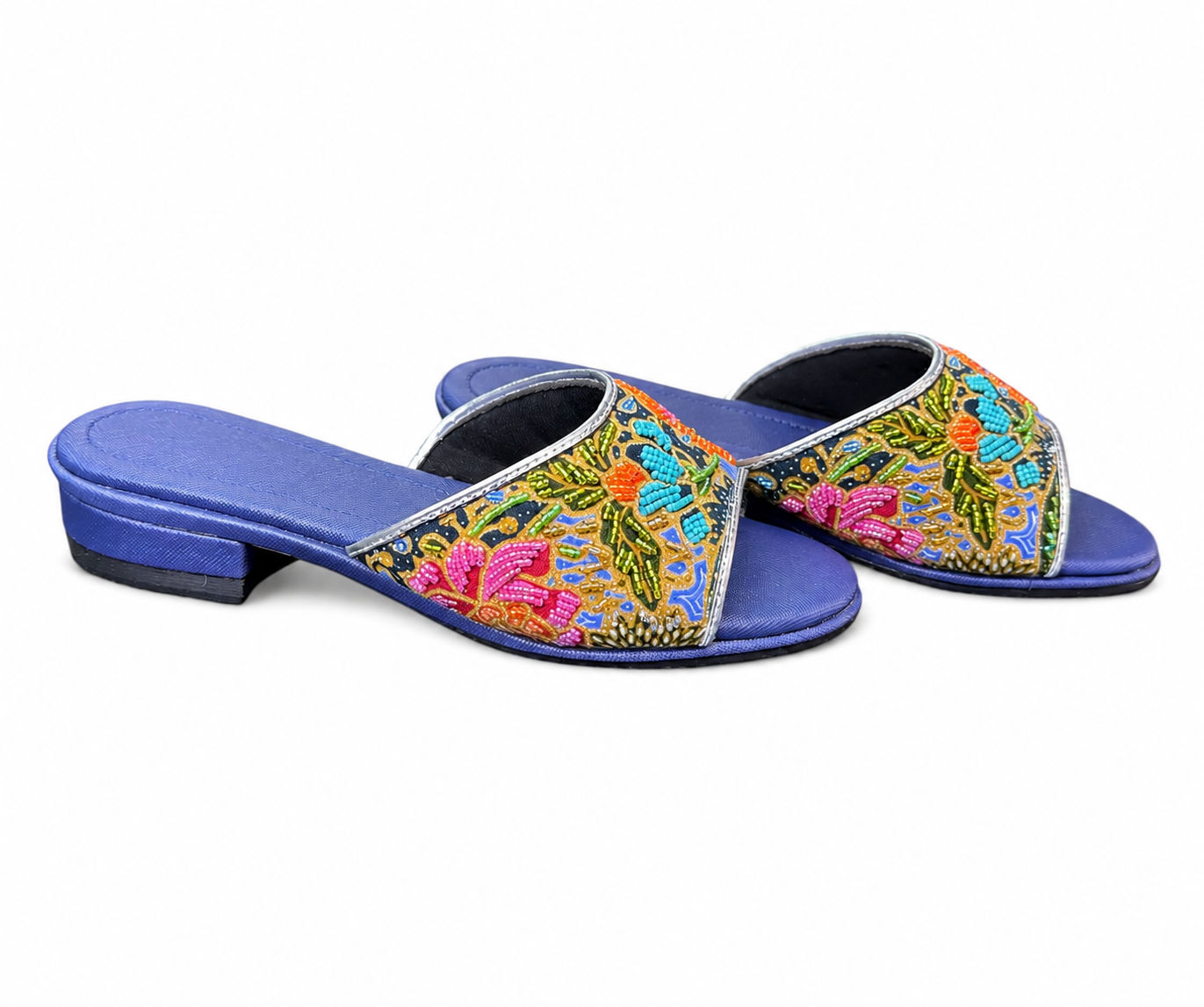 (FBLU-FLOO) Blue Flats - Orange Beaded Flower