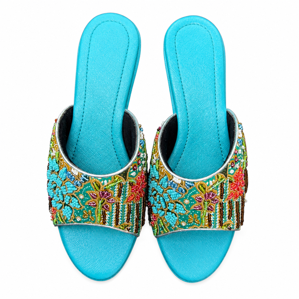 (WT-FLOT) Turquoise Wedges - Turquoise Beaded Flower