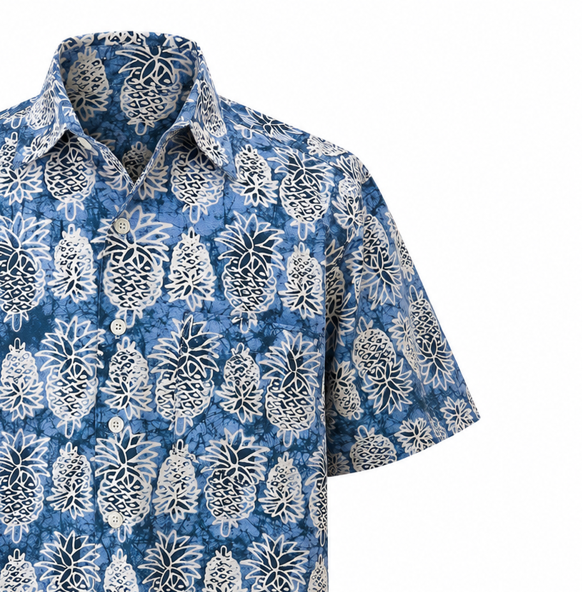 (SSPC-PIM-BLU) Short Sleeve Pointed Collar Blue Mini Pineapple Shirt