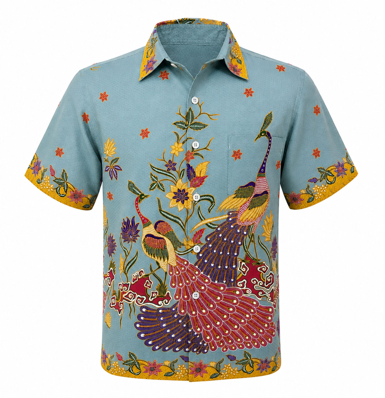 (SSPC-PE-SAG) Short Sleeve Pointed Collar Sage Peacock Shirt