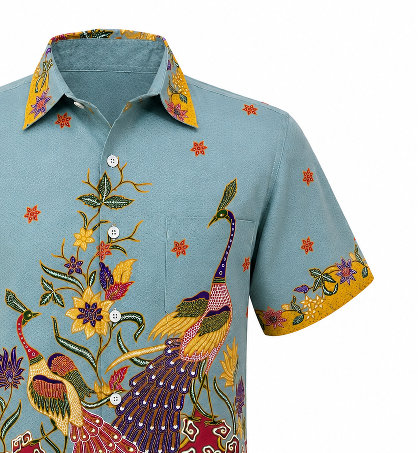 (SSPC-PE-SAG) Short Sleeve Pointed Collar Sage Peacock Shirt