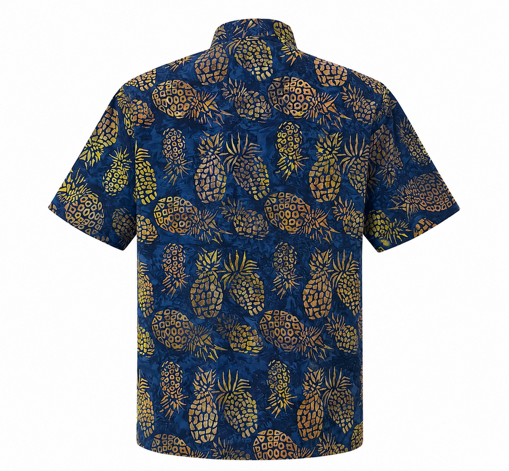 (SSMC-PI-BLU) Short Sleeve Mandarin Collar Blue Pineapple Shirt