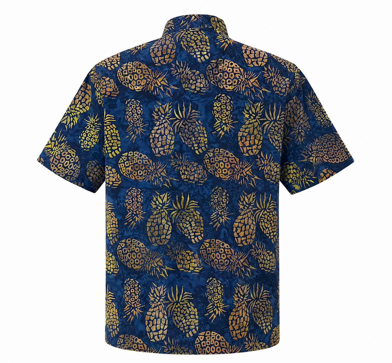 (SSMC-PI-BLU) Short Sleeve Mandarin Collar Blue Pineapple Shirt