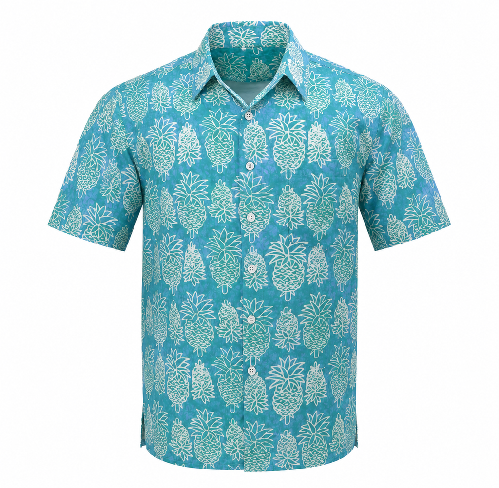 (SSPC-PIM-TUR) Short Sleeve Pointed Collar Turquoise Mini Pineapple Shirt