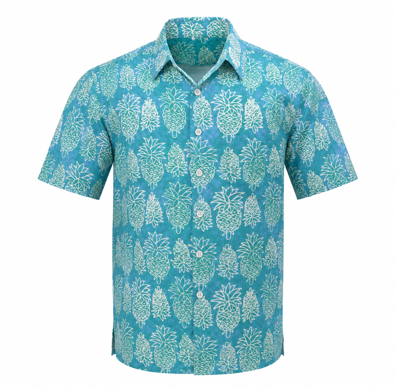 (SSPC-PIM-TUR) Short Sleeve Pointed Collar Turquoise Mini Pineapple Shirt