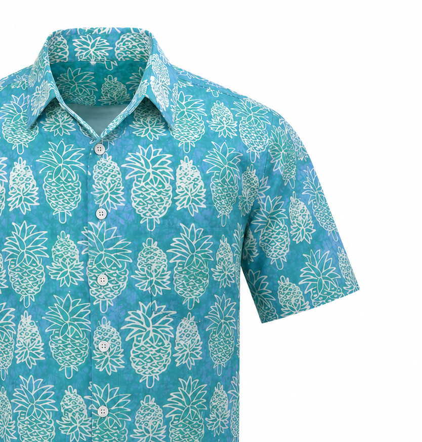 (SSPC-PIM-TUR) Short Sleeve Pointed Collar Turquoise Mini Pineapple Shirt