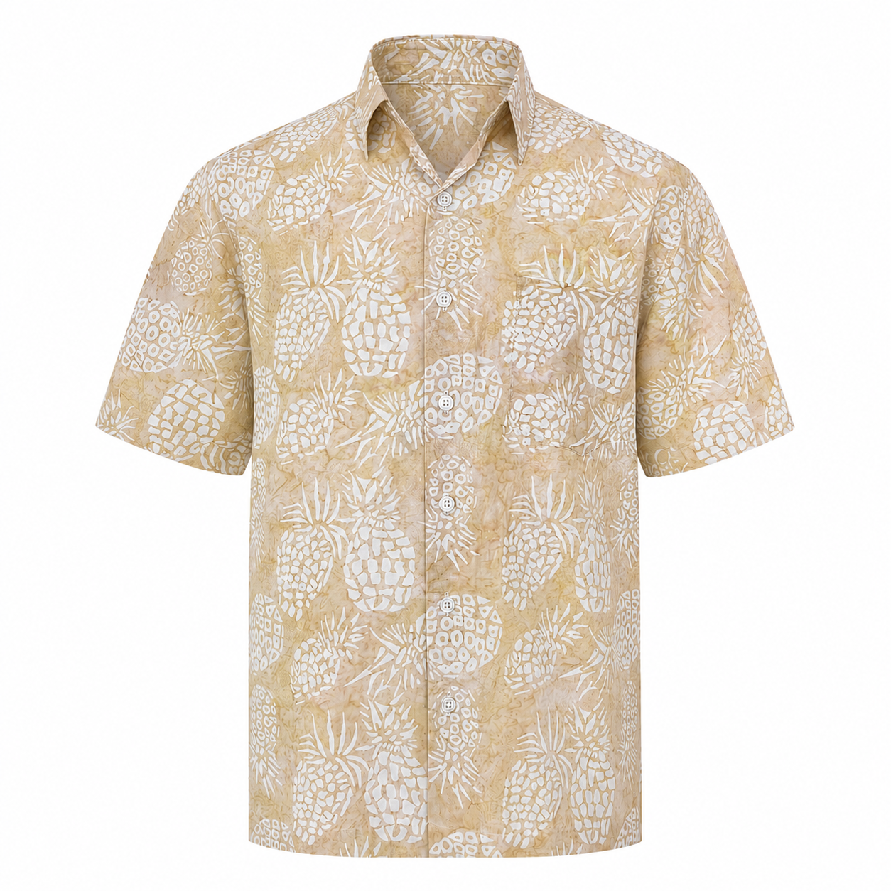 (SSPC-PI-BEI) Short Sleeve Pointed Collar Beige Pineapple Shirt