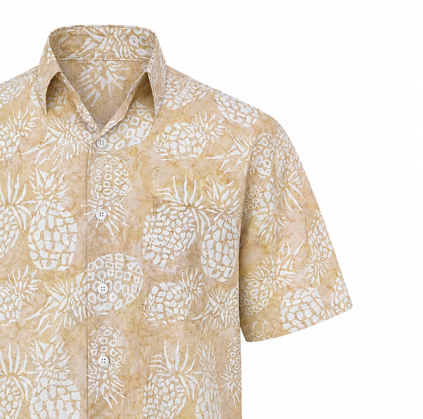 (SSPC-PI-BEI) Short Sleeve Pointed Collar Beige Pineapple Shirt