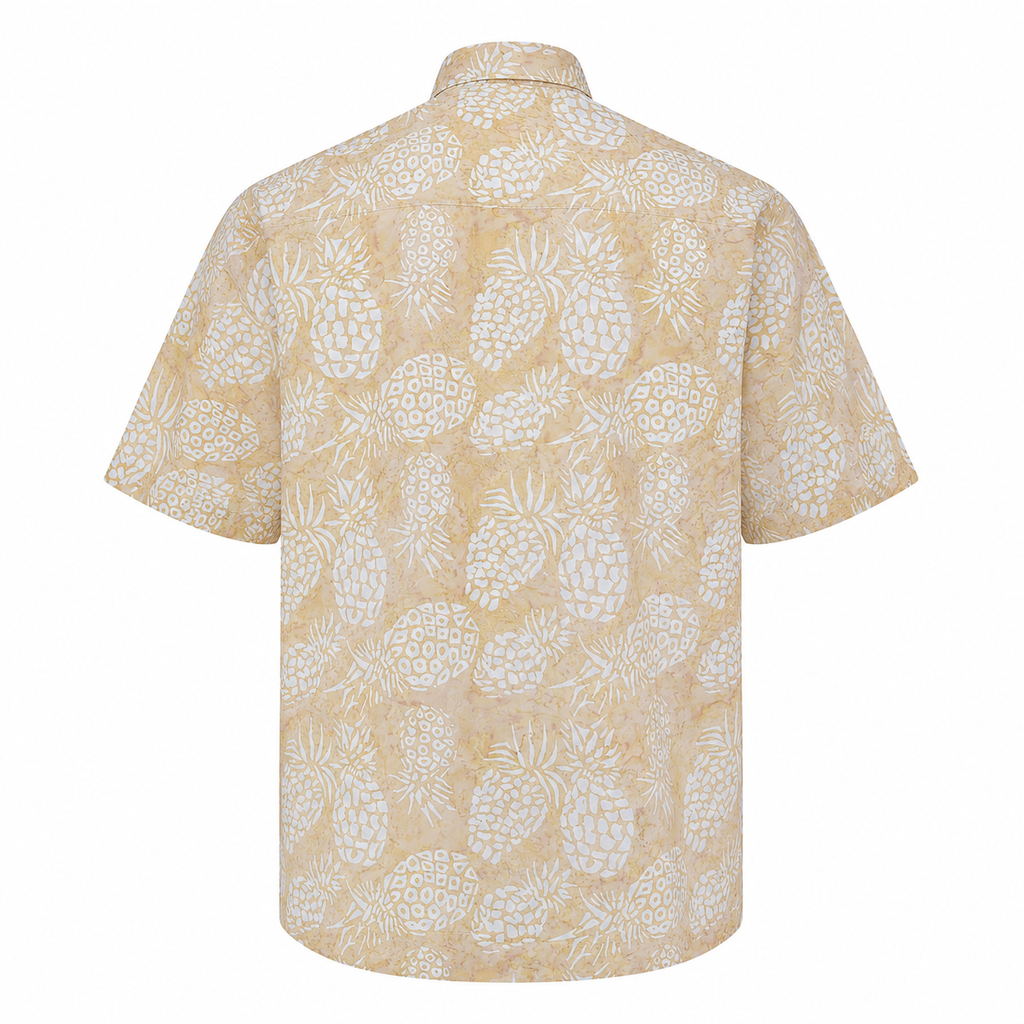 (SSPC-PI-BEI) Short Sleeve Pointed Collar Beige Pineapple Shirt