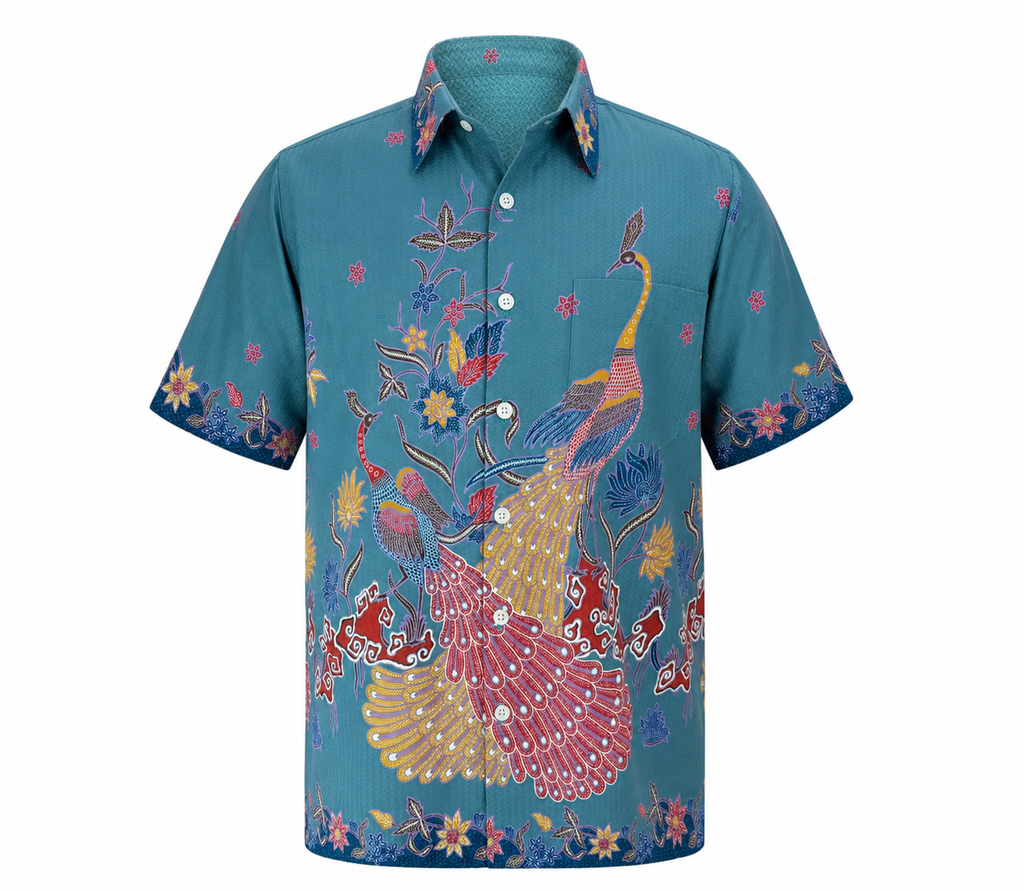 (SSPC-PE-TUR) Short Sleeve Pointed Collar Turquoise Peacock Shirt