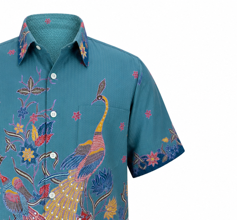 (SSPC-PE-TUR) Short Sleeve Pointed Collar Turquoise Peacock Shirt
