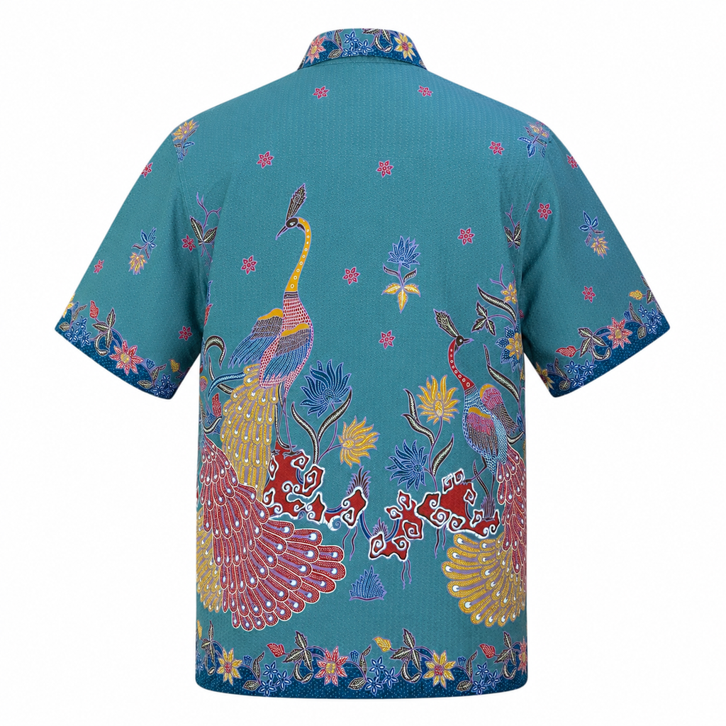 (SSPC-PE-TUR) Short Sleeve Pointed Collar Turquoise Peacock Shirt