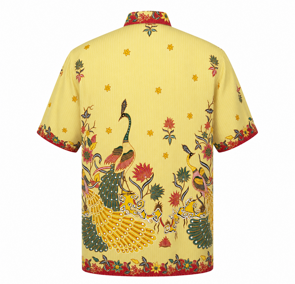 (SSPC-PE-YLW) Short Sleeve Pointed Collar Yellow Peacock Shirt