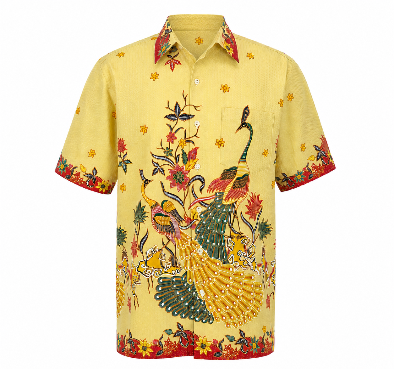 (SSPC-PE-YLW) Short Sleeve Pointed Collar Yellow Peacock Shirt