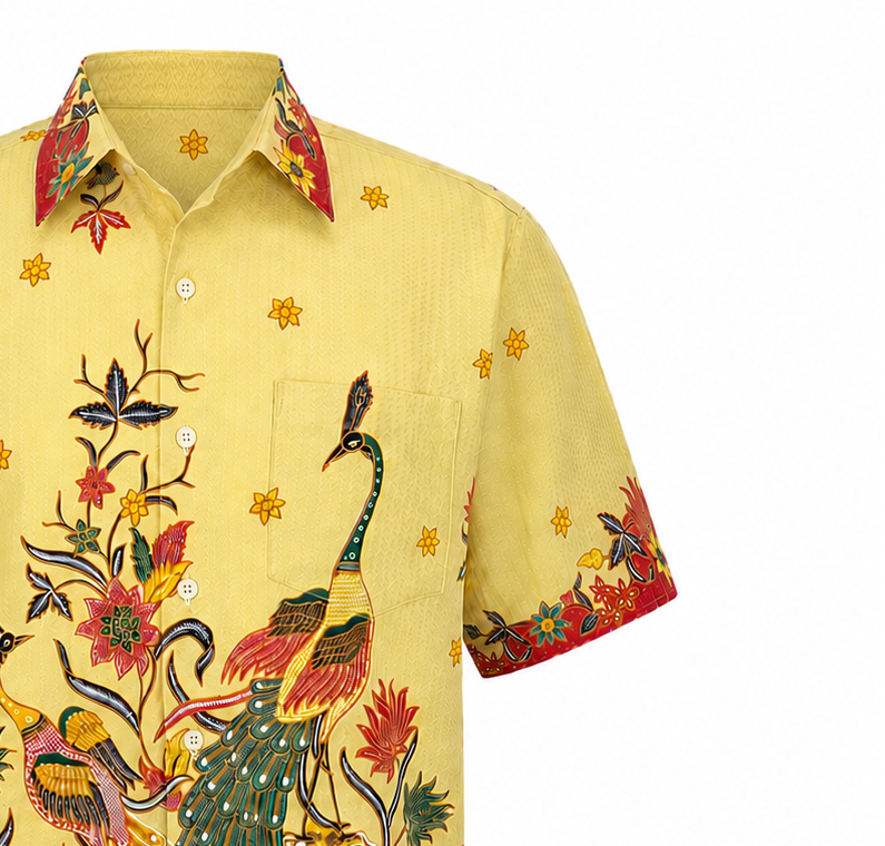 (SSPC-PE-YLW) Short Sleeve Pointed Collar Yellow Peacock Shirt