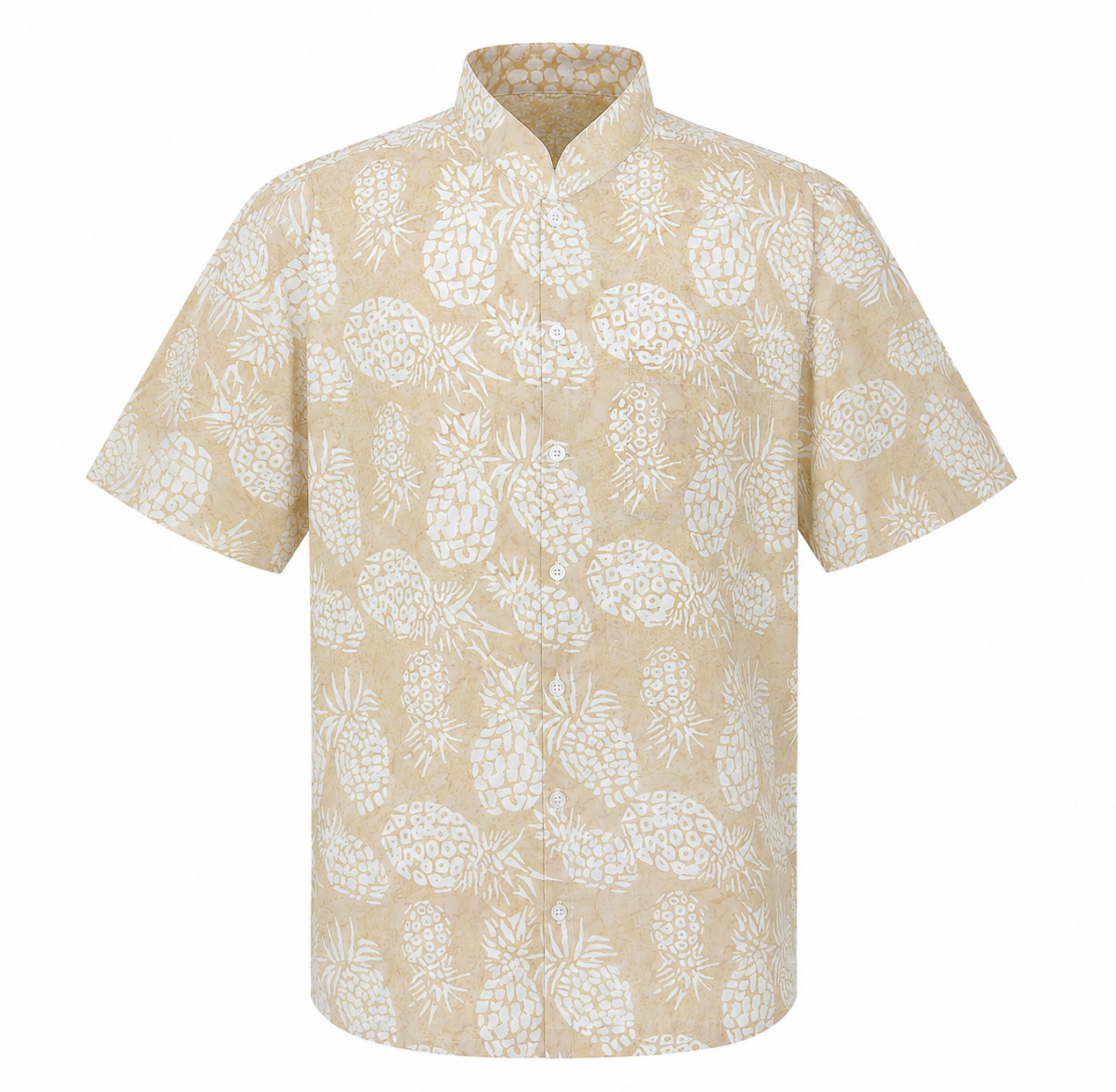 (SSMC-PI-BEI) Short Sleeve Mandarin Collar Beige Pineapple Shirt