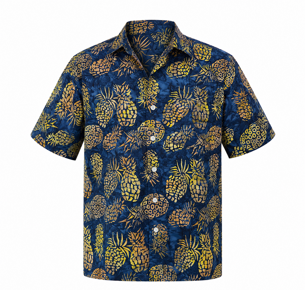 (SSPC-PI-BLU) Short Sleeve Pointed Collar Blue Pineapple Shirt