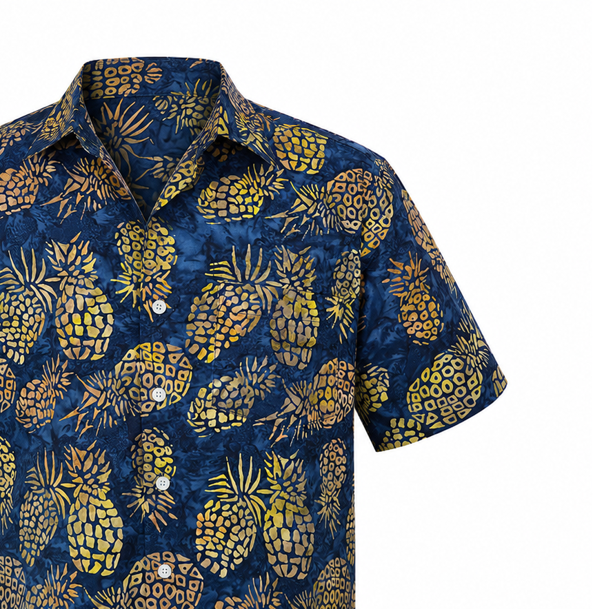 (SSPC-PI-BLU) Short Sleeve Pointed Collar Blue Pineapple Shirt