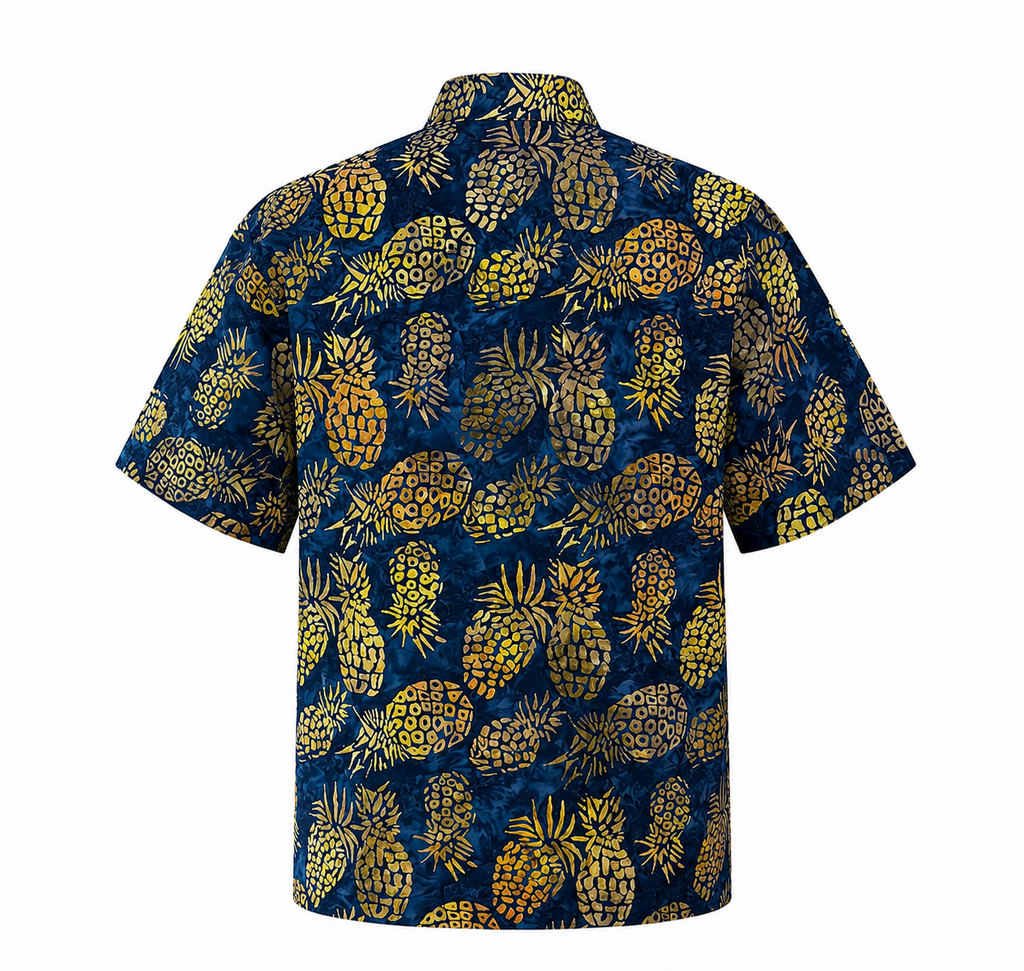 (SSPC-PI-BLU) Short Sleeve Pointed Collar Blue Pineapple Shirt