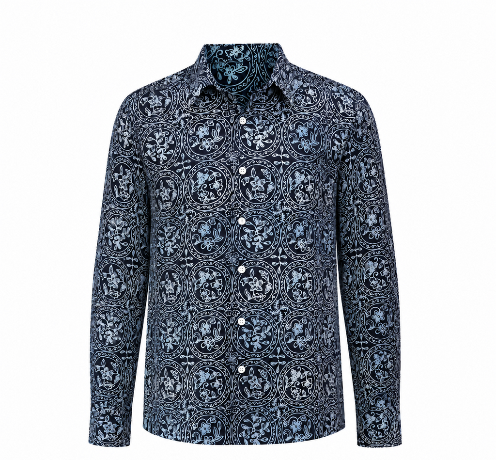 (LSPC-C-BLU) Long Sleeve Pointed Collar Blue Circles Shirt